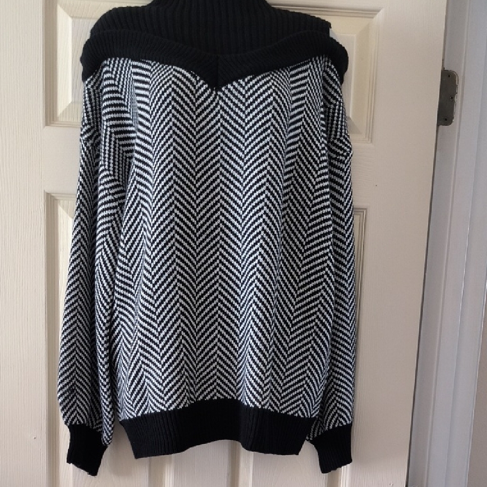 Black and White Chevron Cold Shoulder Sweater
